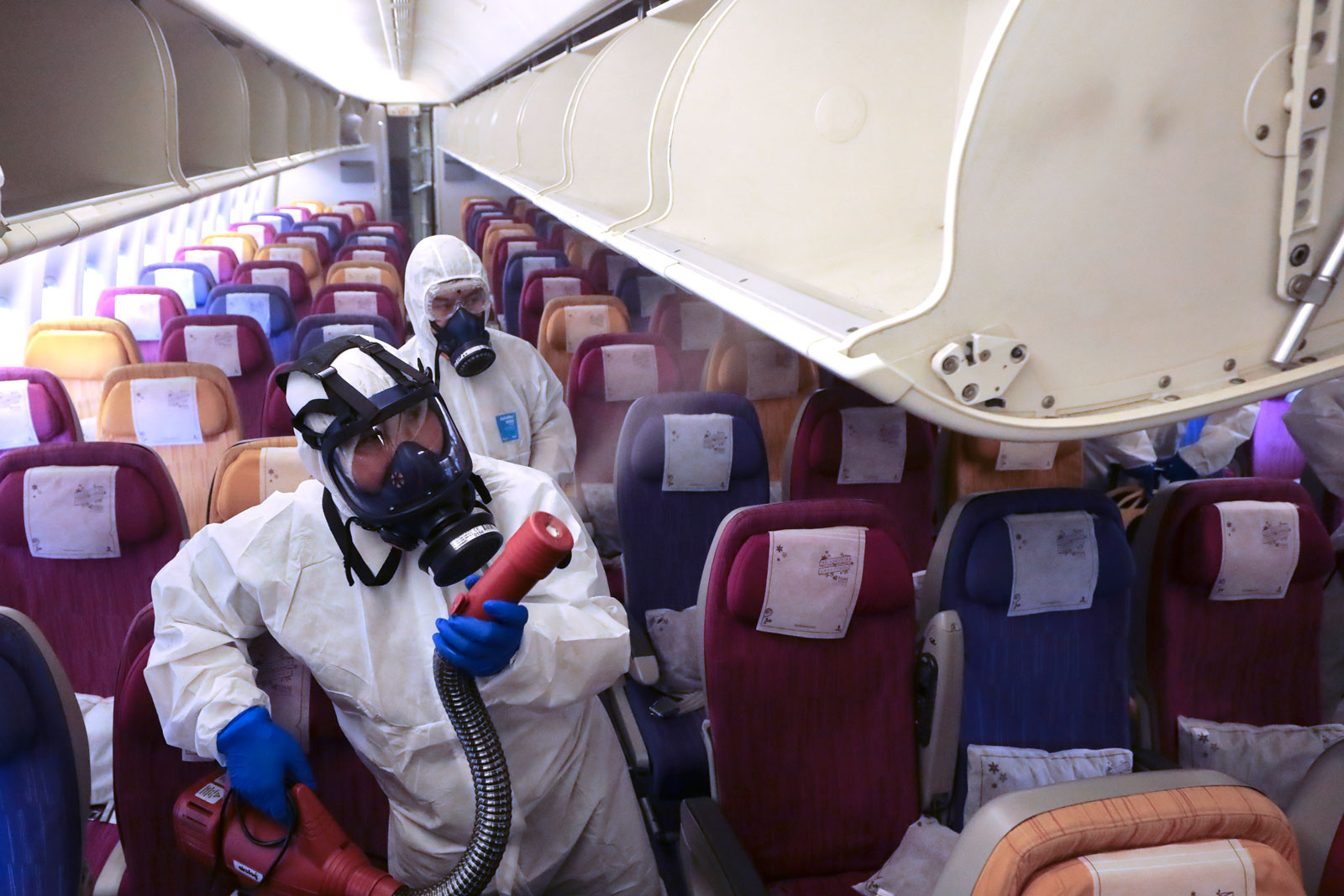 Thai Airways disinfection process in Samut Prakan, Thailand