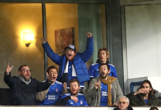 *EXCLUSIVE* Superstar Musician Ed Sheeran watches his beloved Ipswich Town with One OK Rock band stars Takahiro Moriuch and Toru Yamashita