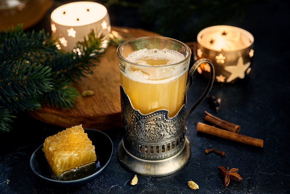 Sbiten. Hot honey drink with herbes and spices. Russian tradition.