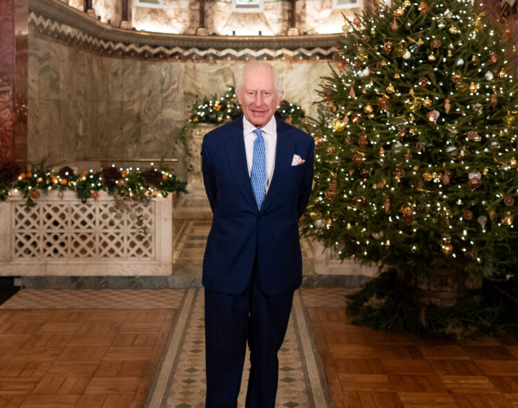 Britain's King Charles attends the recording of his Christmas message at the Fitzrovia Chapel in London