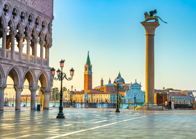 Overlooking,The,Monastery,Of,Venice,At,Sunrise,,Italy